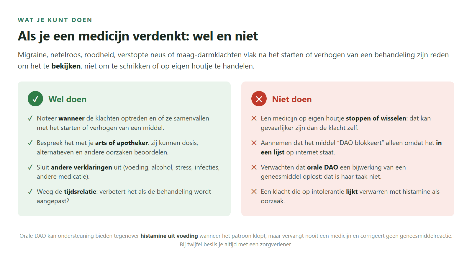 Wat je wel en niet moet doen als je vermoedt dat een medicijn je klachten beïnvloedt.
